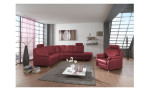 Sessel plano|FORM Tyler, in der Farbausführung Rot, in einem Raum stehend mit einem Sofa