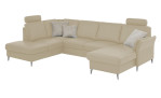 Komfort-Wohnlandschaft plano|FORM Lirio, in der Farbalternative Beige, mit Kopfstützen und Kissen