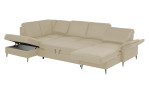 Komfort-Wohnlandschaft plano|FORM Lirio, in der Farbalternative Beige, mit Bettkasten und Schlaffunktion