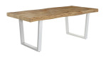 Esstisch Dijon mit massiver Tischplatte in holzoptik und weißem Gestell.
