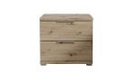 Nachttisch Svenja in der Farbe Artisan Eiche Dekor. 2 Schubkästen mit Kunststoffgriffen. Frontal abgebildet.