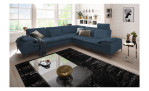 Komfort-Ecksofa Valentino, in der Farbausführung Dunkelblau, in einem Raum stehend, Schrägansicht