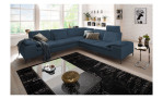 Komfort-Ecksofa Valentino, in der Farbausführung Dunkelblau, in einem Raum stehend, Schrägansicht