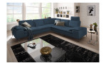 Komfort-Ecksofa Valentino, in der Farbausführung Dunkelblau, in einem Raum stehend, mit der Sitztiefenverstellung