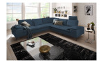 Komfort-Ecksofa Valentino, in der Farbausführung Dunkelblau, in einem Raum stehend, mit der Sitztiefenverstellung