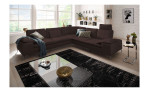 Komfort-Ecksofa Valentino, in der Farbausführung Dunkelbraun, in einem Raum stehend, mit der Sitztiefenverstellung