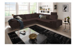 Komfort-Ecksofa Valentino, in der Farbausführung Dunkelbraun, in einem Raum stehend, mit der Sitztiefenverstellung