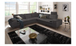 Komfort-Ecksofa Valentino, in der Farbausführung Dunkelgrau, in einem Raum stehend, mit der Sitztiefenverstellung