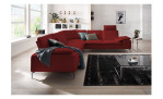 Komfort-Ecksofa Valentino, in der Farbausführung Dunkelrot, in einem Raum stehend,mit der Sitztiefenverstellung, Frontansicht 
