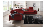 Komfort-Ecksofa Valentino, in der Farbausführung Dunkelrot, in einem Raum stehend,mit der Sitztiefenverstellung, Frontansicht 