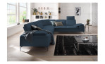 Komfort-Ecksofa Valentino, in der Farbausführung Dunkelblau, in einem Raum stehend, Frontansicht