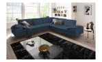 Basis-Ecksofa Valentinoo, in der Farbausführung Dunkelblau, in einem Raum stehend, Schrägansicht