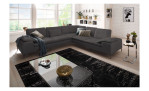 Basis-Ecksofa Valentinoo, in der Farbausführung Dunkelgrau, in einem Raum stehend, Schrägansicht