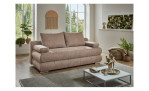 Schlafsofa Borna, in der Farbausführung Taupe, in einem Raum stehend mit Kissen