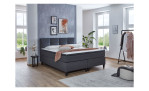 Boxspringbett Susanna, in der Farbausführung Anthrazit, in einem Raum stehend, mit Deko