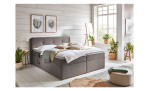 Boxspringbett Gabriella, in der Farbausführung Taupe, in einem Raum stehend 