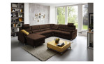 Komfort-Wohnlandschaft plano|FORM Dale, in der Farbausführung Braun, in einem Raum stehend mit dem rechten Relaxrücken