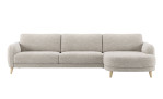 Hellbeiges Xooon-Ecksofa Manciano mit abgerundeter Chaiselongue und Beinen aus Eichenholz.