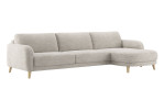 Xooon Ecksofa Manciano: hellbeiges, strukturiertes Sofa im skandinavischen Stil mit einer Chaiselongue und sich verjüngenden Eichenholzbeinen.