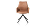 Armlehnstuhl Franky mit Bezug aus Microfaser und Leder in Cognac und Gestell aus schwarzem Metall, Draufsicht