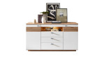 Komfort-Sideboard Florenz in weiß matt mit einer Absetzung in Artisan Eiche Leistenoptik.