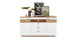 Basis-Sideboard Florenz in weiß matt mit einer Absetzung in Artisan Eiche Leistenoptik.