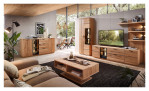 Komfort-Wohnwand Dublin – Wohnzimmergarnitur bestehend aus einem Sideboard, einem Couchtisch, einer Medienkonsole und einem hohen Vitrinenschrank.