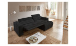 Wohnlandschaft Leona in Schwarz mit Relaxfunktion, integrierter Ausziehhilfe und Ottomane rechts im modern eingerichteten Raum.