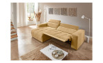 Wohnlandschaft Leona in Beige mit Relaxfunktion und Ottomane links, fotografiert im modern eingerichteten Raum.