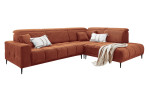 Wohnlandschaft Luan in Orange mit Cord-Optik, Anbauecke rechts und feiner Steppung freigestellt auf weißem Grund.