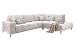 Wohnlandschaft Luan in Rosa Creme in Cord-Optik, Anbauecke rechts und feiner Steppung freigestellt auf weißem Grund.