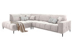 Wohnlandschaft Luan in Rosa mit Cord-Optik, Anbauecke links und feiner Steppung freigestellt auf weißem Grund.