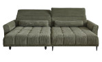 Komfort-Wohnlandschaft Lilly in einem grünen Cordstoff mit zwei Zierkissen und gezeigter Funktionen.