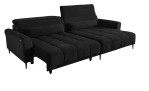 Komfort-Wohnlandschaft Lilly in einem anthrazitfarbenen Cordstoff mit zwei Zierkissen und gezeigter Funktionen.