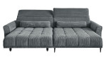 Komfort-Wohnlandschaft Lilly in einem grauen Cordstoff mit zwei Zierkissen und gezeigter Funktionen.