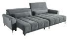 Komfort-Wohnlandschaft Lilly in einem grauen Cordstoff mit zwei Zierkissen und gezeigter Funktionen.