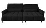 Komfort-Wohnlandschaft Lilly in einem anthrazitfarbenen Cordstoff mit zwei Zierkissen und gezeigter Funktion.