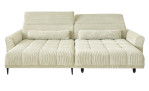 Komfort-Wohnlandschaft Lilly in einem cremefarbenen Cordstoff mit zwei Zierkissen und gezeigter Funktion.