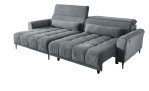 Komfort-Wohnlandschaft Lilly in einem grauen Cordstoff mit zwei Zierkissen und gezeigter Funktion.