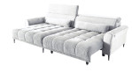 Komfort-Wohnlandschaft Lilly in einem weißen Cordstoff mit zwei Zierkissen und gezeigter Funktion.