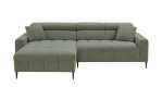 Wohnlandschaft Sally mit Ottomane links und einem Cordbezug in der Farbe Grün