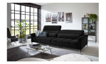 Komfort-Big Sofa Lilly mit einem Cordbezug in Anthrazit, 1 Kopfteil ist hochgeklappt, Milieubild