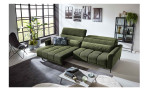 Komfort-Big Sofa Lilly mit einem Cordbezug in Grün, Sitztiefenverstellung links ausgefahren, Milieubild