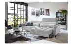 Komfort-Big Sofa Lilly mit einem Cordbezug in Hellgrau, Sitztiefenverstellung rechts ausgefahren, Milieubild