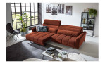 Komfort-Big Sofa Lilly mit einem Cordbezug in Orange, Sitztiefenverstellung links ausgefahren, Milieubild