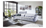 Komfort-Big Sofa Lilly mit einem Cordbezug in Weiß, 1 Kopfteil ist hochgeklappt, Milieubild