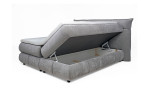 Boxspringbett Camila in der Farbe grau, mit geöffneten Bettkasten