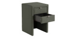 Nachtkonsole Loda 2 in Stoff bezogen in Mayfly - Grün, mit geöffneten Schubkasten