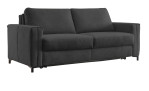 Dunkelgraues Hukla Basis-Schlafsofa „Pickering“ mit breiten Armlehnen, Metallbeinen und Schlaffunktion vor weißem Hintergrund.