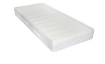 Taschenfederkernmatratze Moon TFK 100 x 200 cm H2 mit einem weißen Doppeltuch das mit Klimavlies versteppt ist.